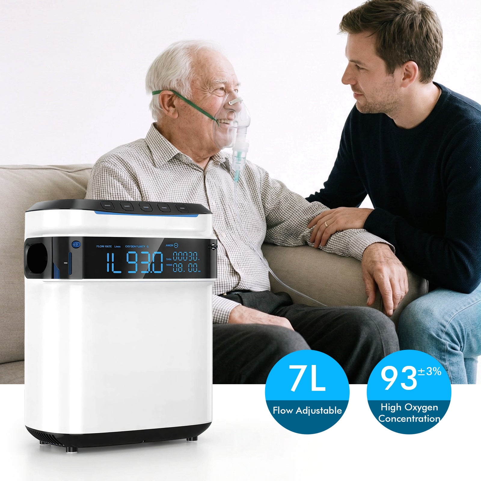 KJR-11HW Home Oxygen Concentrator, 1-7L/min adjustable, 24-hour continuous flow, purity 94%, low noise ≤42dB