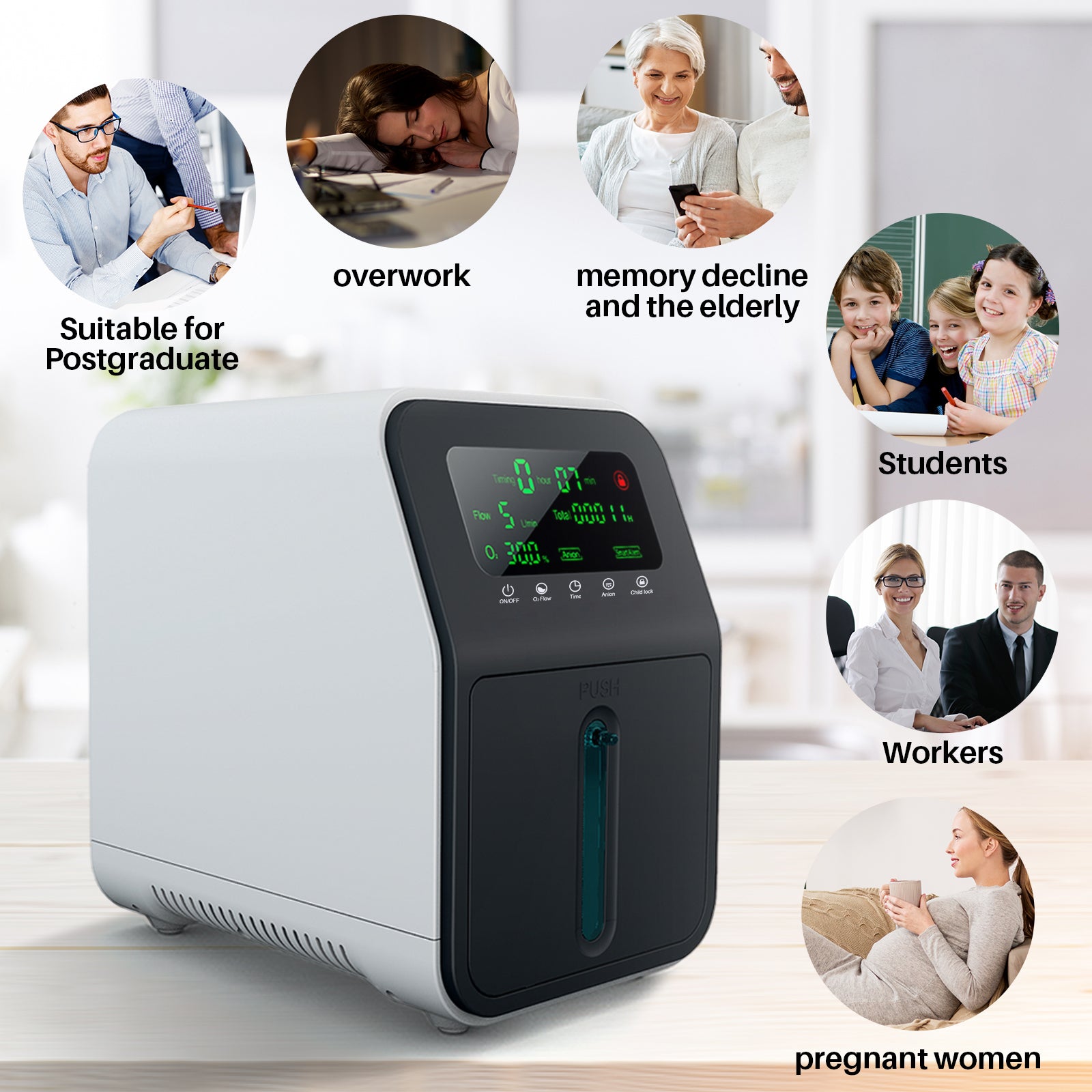 OSITO oxygen concentrator SKY-608B new upgraded model, 1-9L/min adjustable, 24-hour continuous flow, purity 96%, low noise ≤45dB SYK-608B