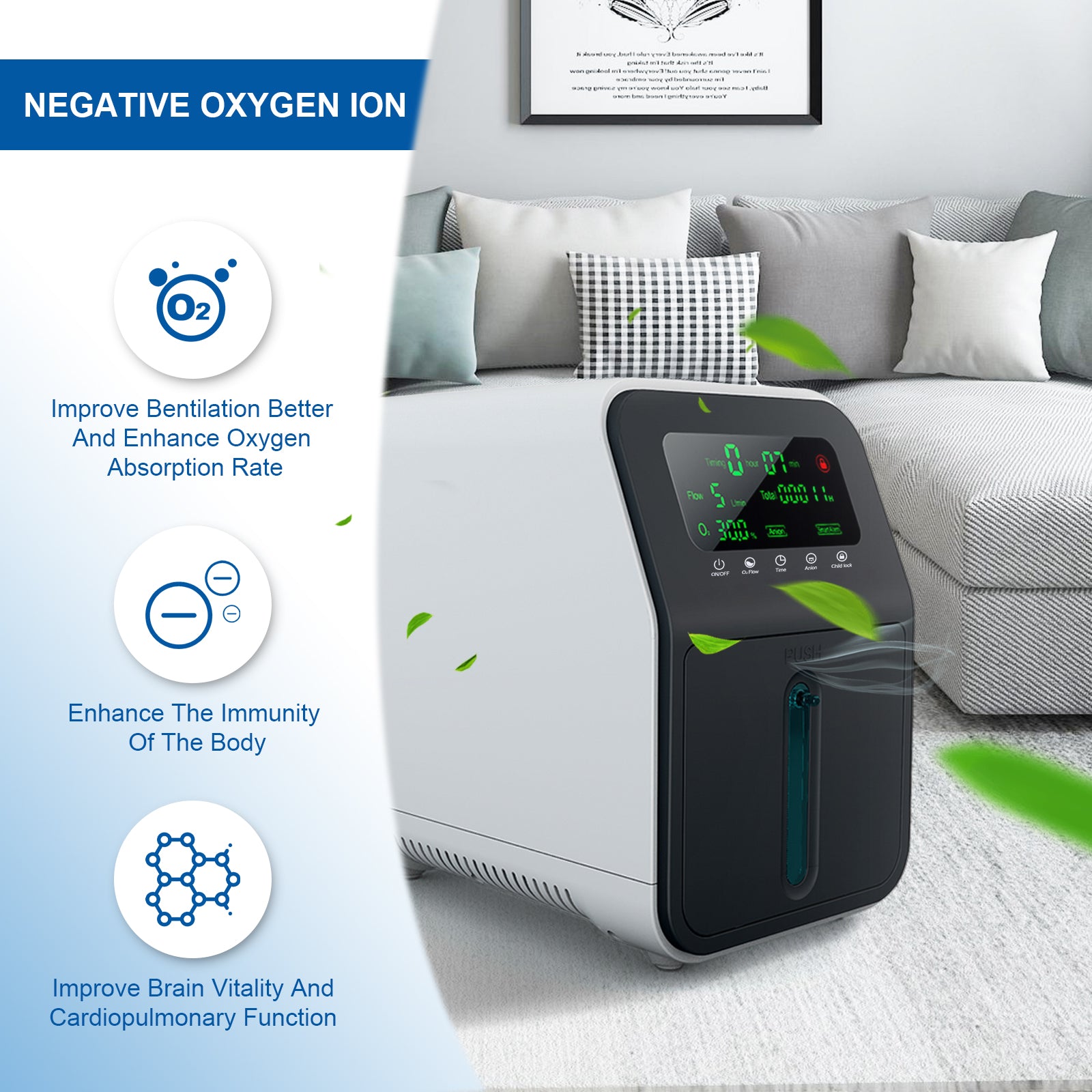 OSITO oxygen concentrator SKY-608B new upgraded model, 1-9L/min adjustable, 24-hour continuous flow, purity 96%, low noise ≤45dB SYK-608B
