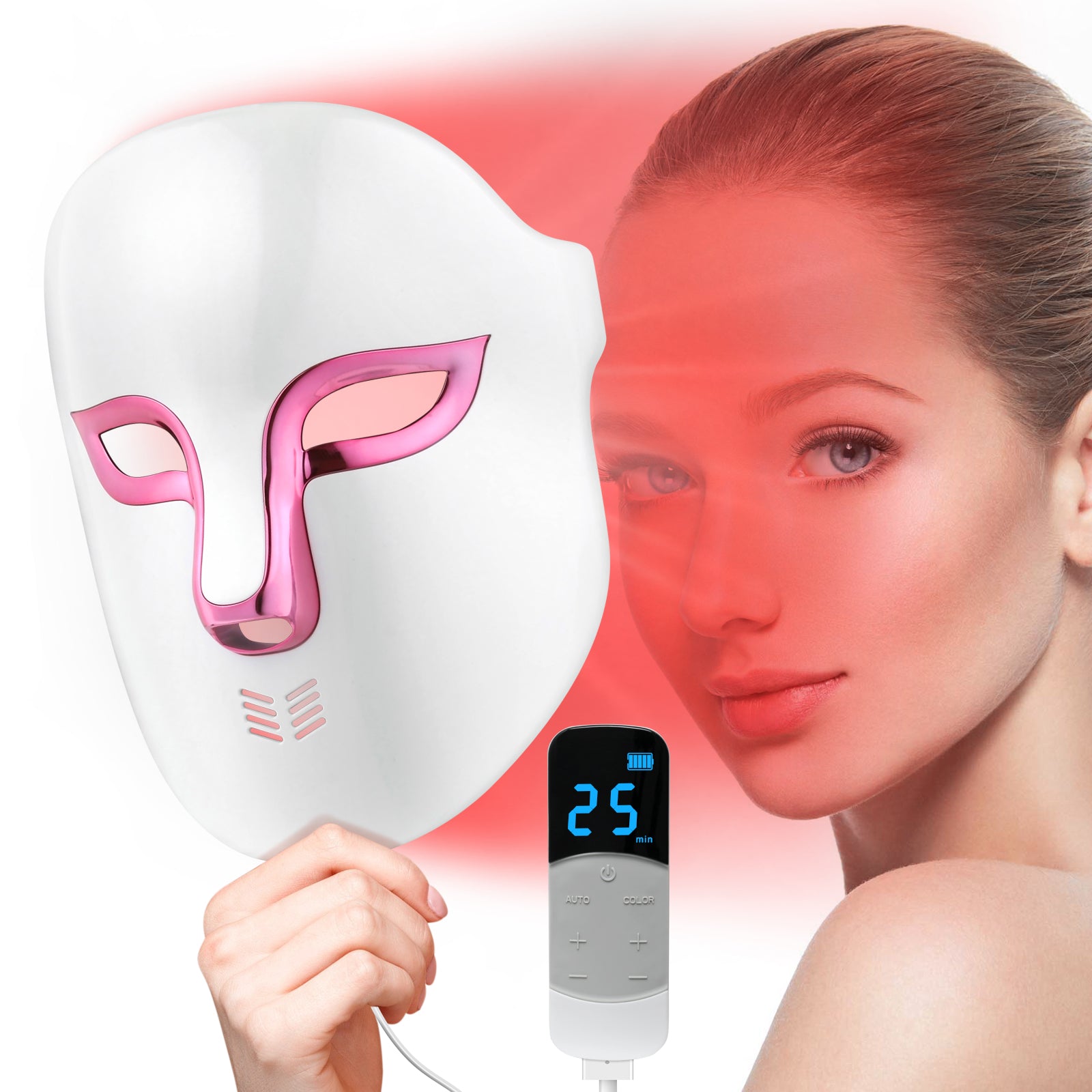 LED Light Therapy Face Mask,FSA/HSA Eligible,Red Light for Wrinkle Blue Light for Acne,4 Colors Face Mask with Timing Function