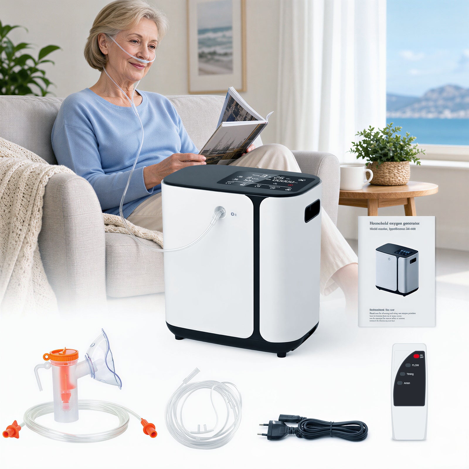 Oxygen Concentrator 1-6L/min Adjustable , 24h Continuous Flow ,90% Purity ,Low Noise ≤45dB
