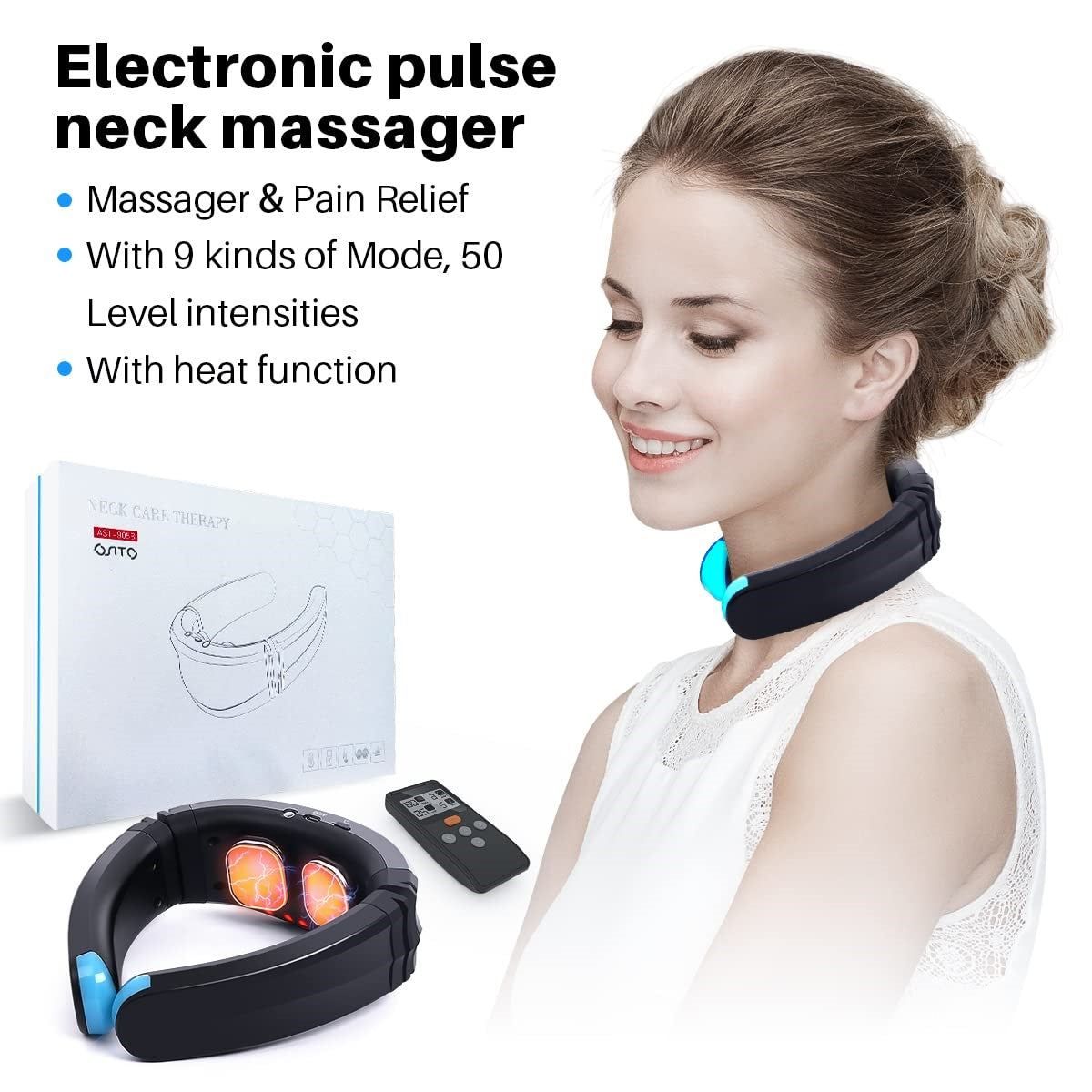 OSITO Neck Massager, Neck Massager for Pain Relief Deep Tissue with Heat, EMS TENS Therapy Electric Cervical Neck Massage with 9 Modes 50 Levels for Men Women