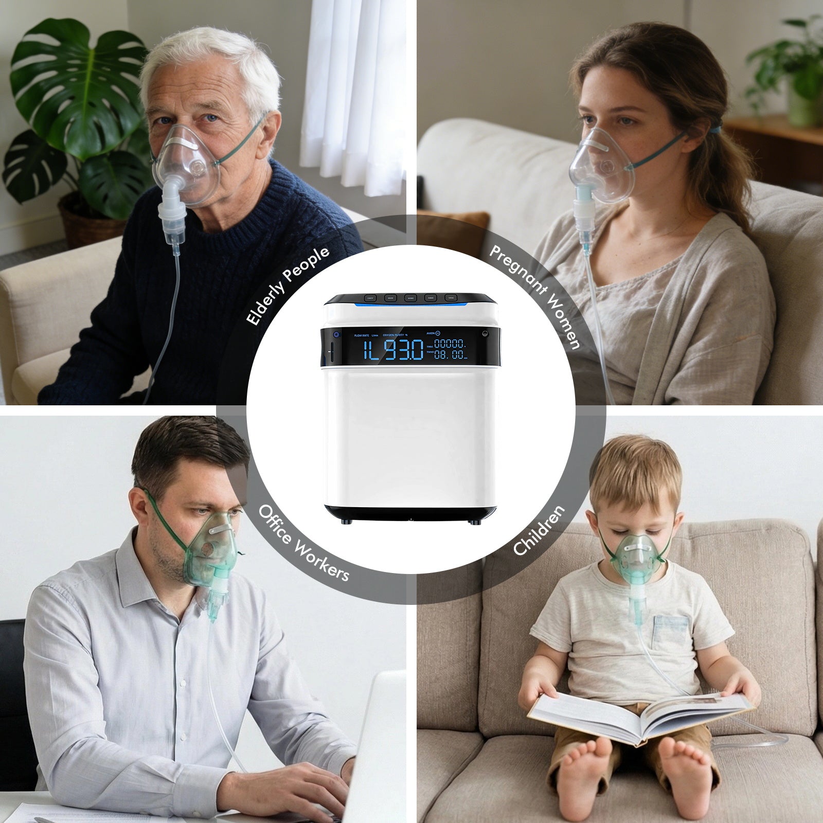 KJR-11HW Home Oxygen Concentrator, 1-7L/min adjustable, 24-hour continuous flow, purity 94%, low noise ≤42dB