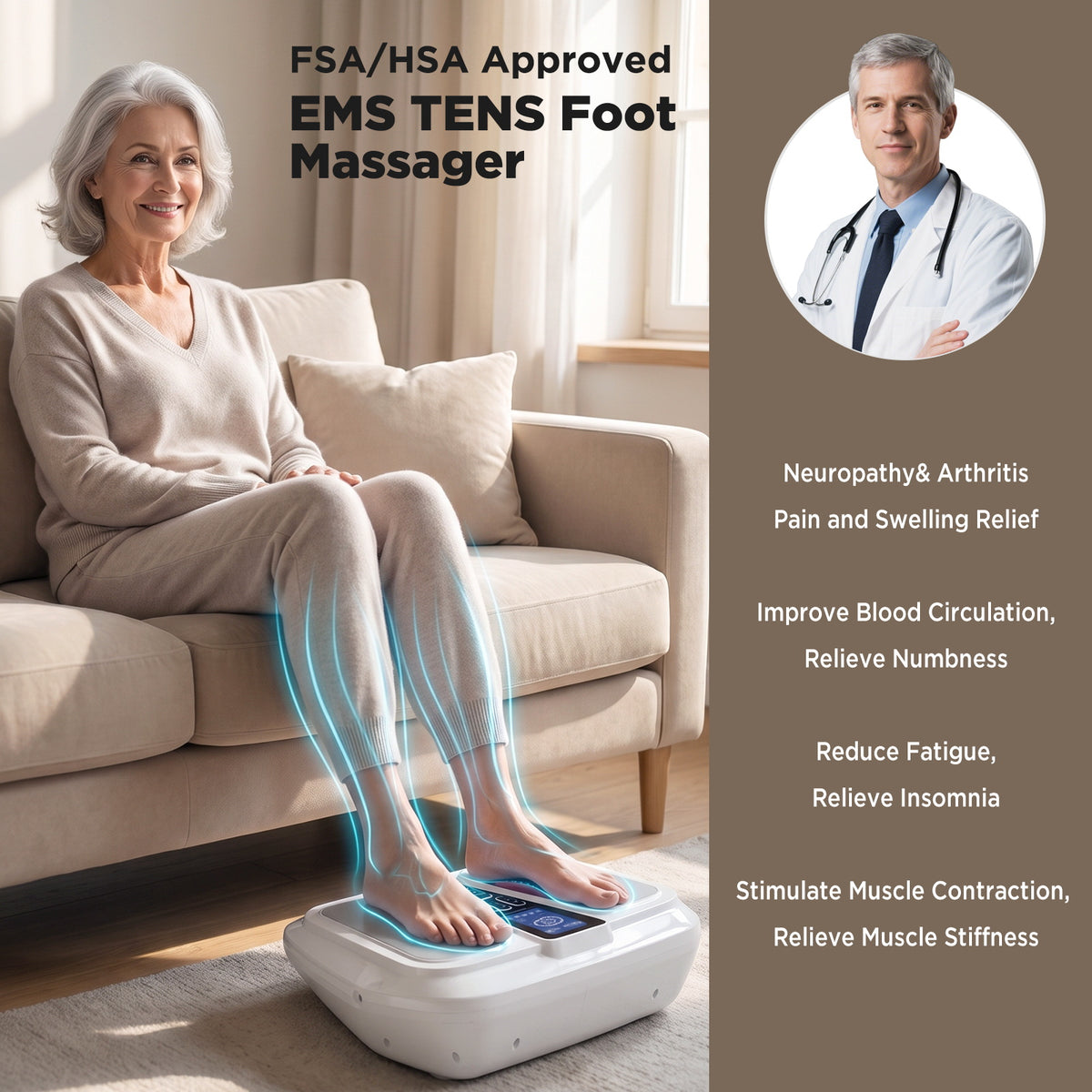OSITO EMS Foot Massager for Neuropathy, Foot Massager Circulation Stimulator, Foot Massager for Circulation and Pain Relief, 25 Modes 99 Intensities