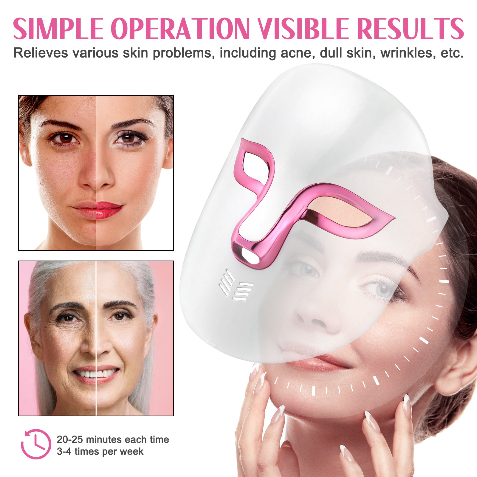 LED Light Therapy Face Mask,FSA/HSA Eligible,Red Light for Wrinkle Blue Light for Acne,4 Colors Face Mask with Timing Function