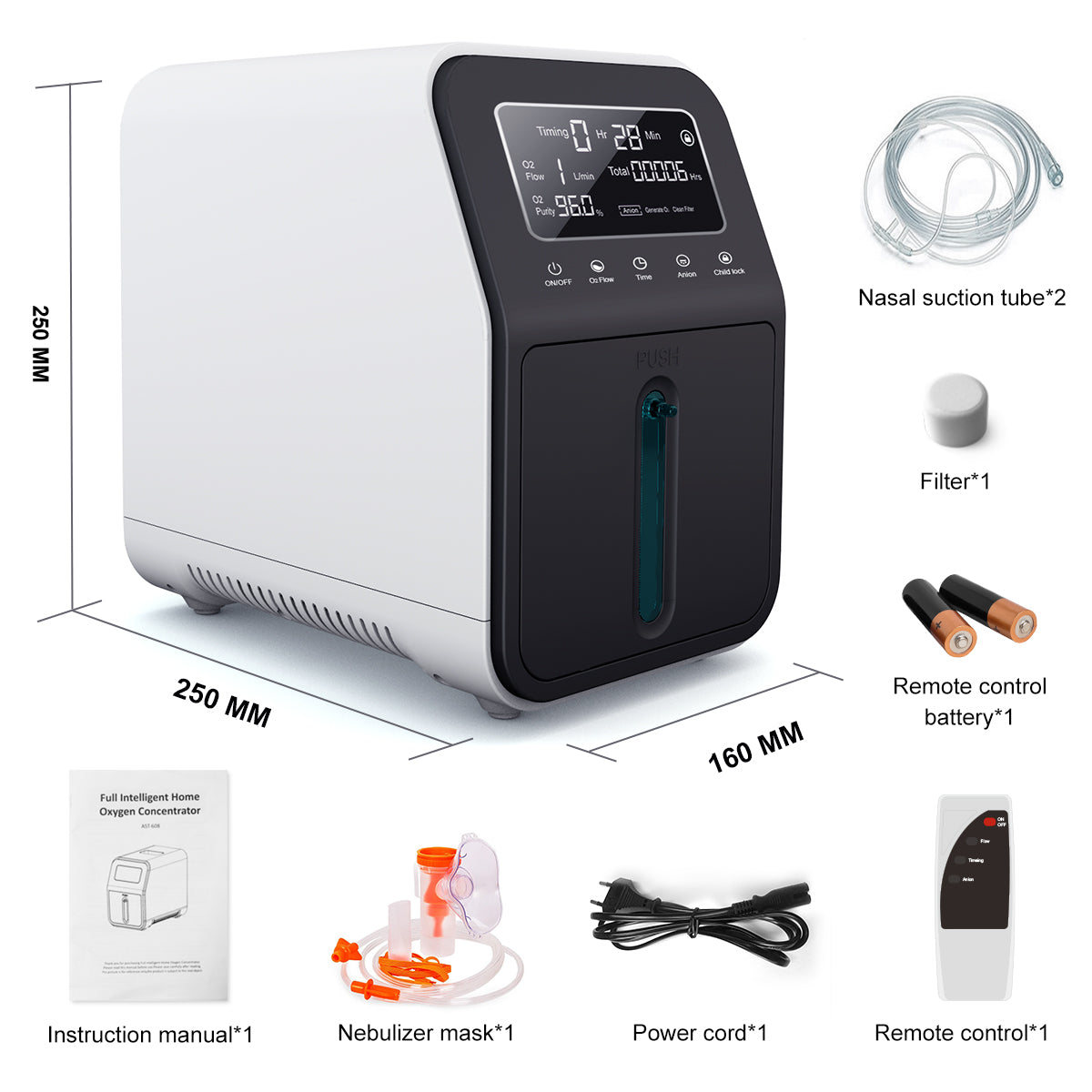 OSITO oxygen concentrator AST-608B new upgraded model, 1-9L/min adjustable, 24-hour continuous flow, purity 96%, low noise ≤45dB AST-608B