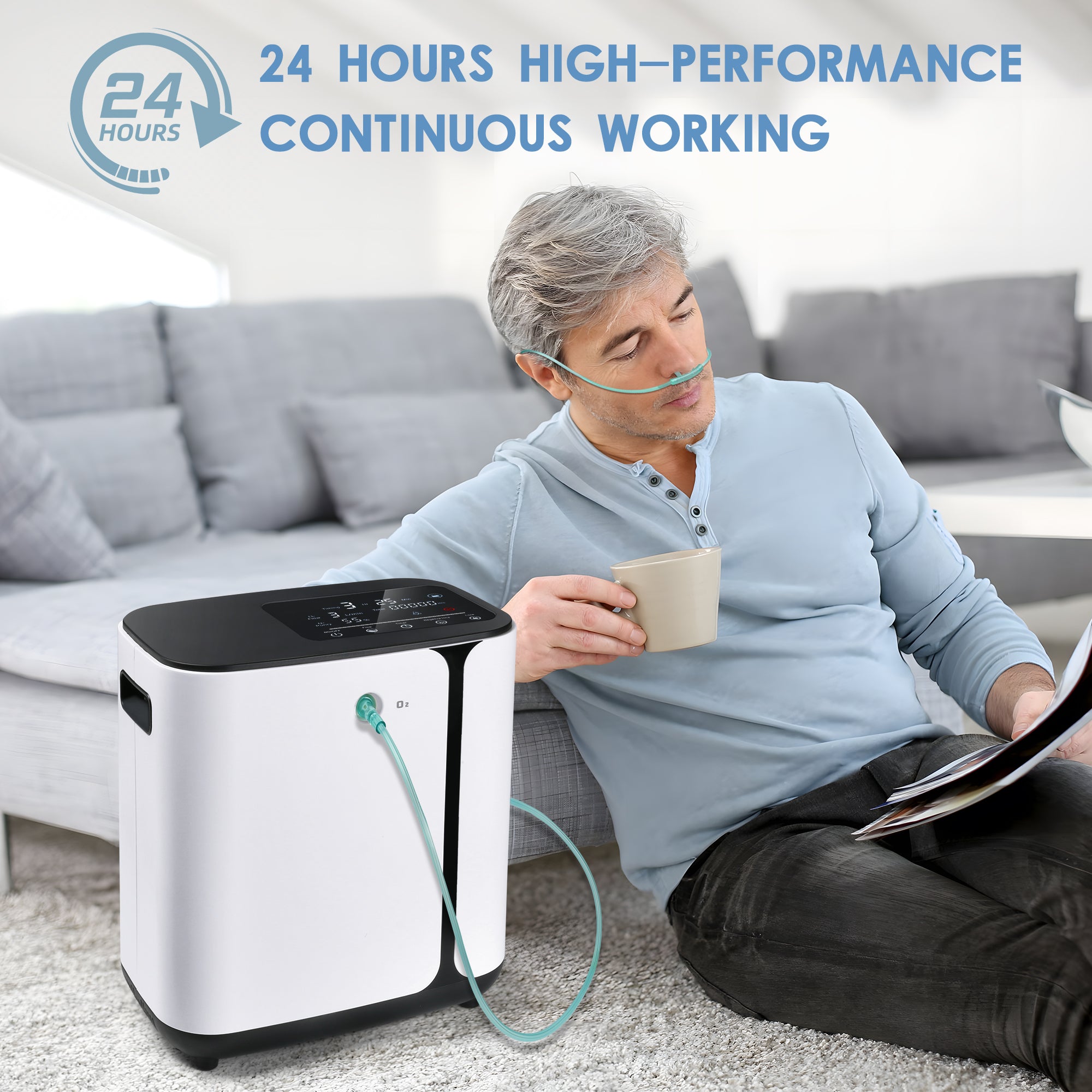 Oxygen Concentrator 1-7L/min Adjustable , 24h Continuous Flow ,90% Purity ,Low Noise ≤45dB