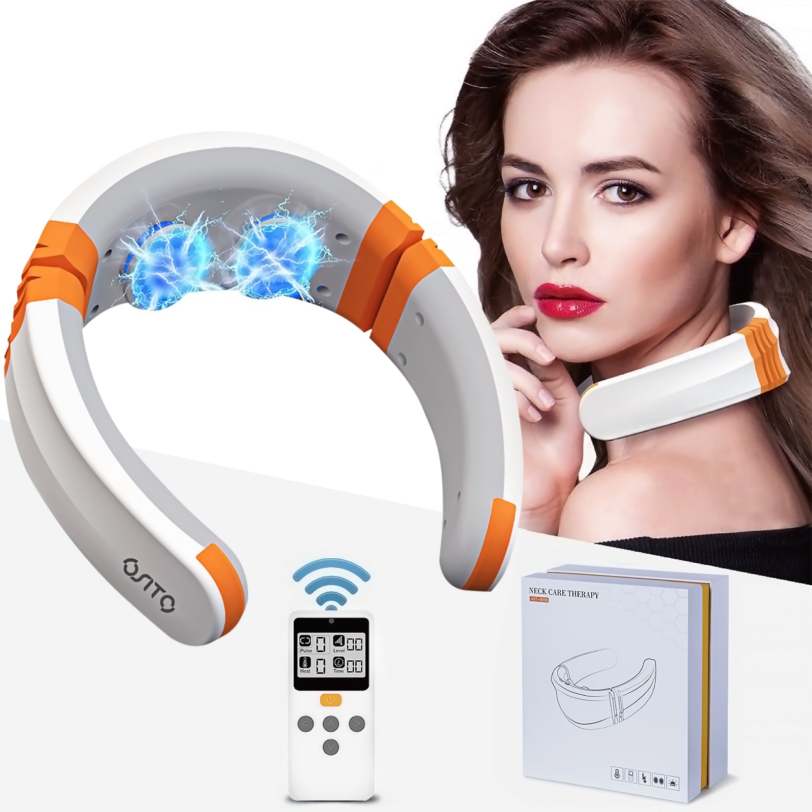 OSITO Neck Massager, Neck Massager for Pain Relief Deep Tissue with Heat, EMS TENS Therapy Electric Cervical Neck Massage with 9 Modes 50 Levels for Men Women